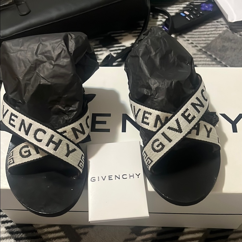 Givenchy Black and White Crossover Strap Sandals